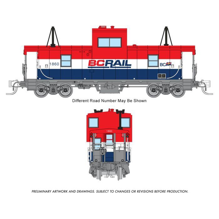 Rapido 510013 N Angus Shops Wide Vision Caboose with Lights, BC Rail #1860