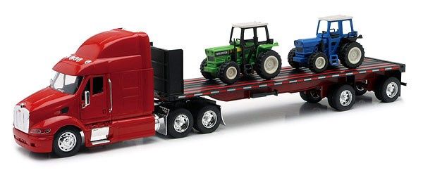 NewRay 1/32 Peterbilt 387 w/Flatbed Trailer &amp; Farm Tractors