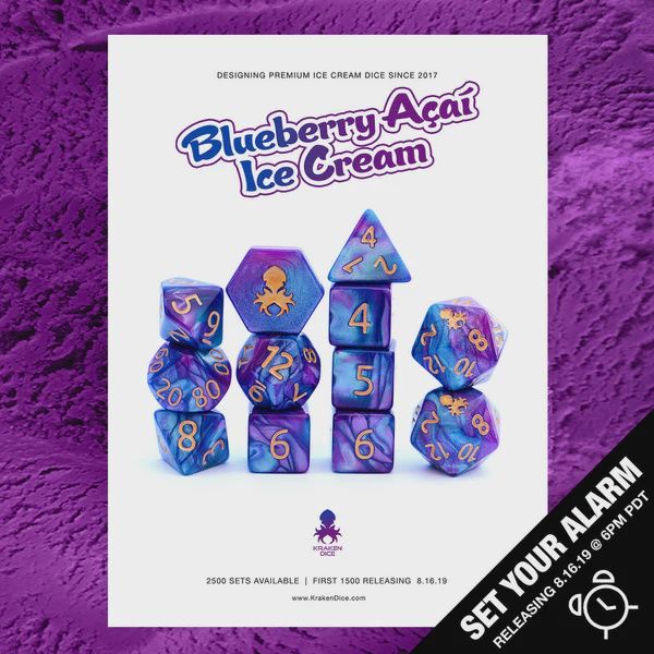 Kraken Dice Asst. 12pc Premium Dice Set, Colour: Blueberrry Acai w/ Gold Ink