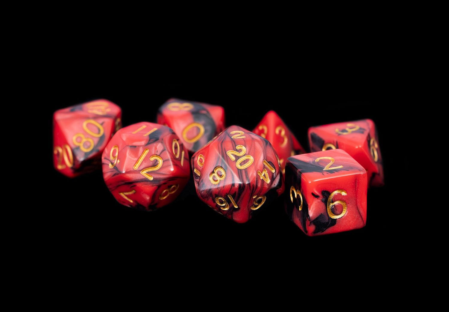 Fanroll Acrylic 7-Die Set - Assorted $11.99, Colour: Red/Black W/Gold 16mm