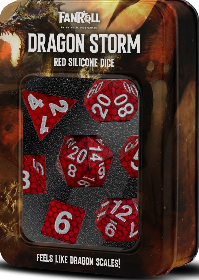 Fanroll Silicone 7 Dice Set - Assorted, Colour: Dragon Storm Red Scales 10931