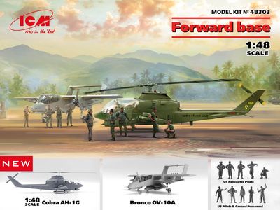 Forward base Cobra AH-1G + Bronco OV-10A with US Pilots &amp; Ground Personnel and US Helicopter Pilots 1/48 #48303 by ICM