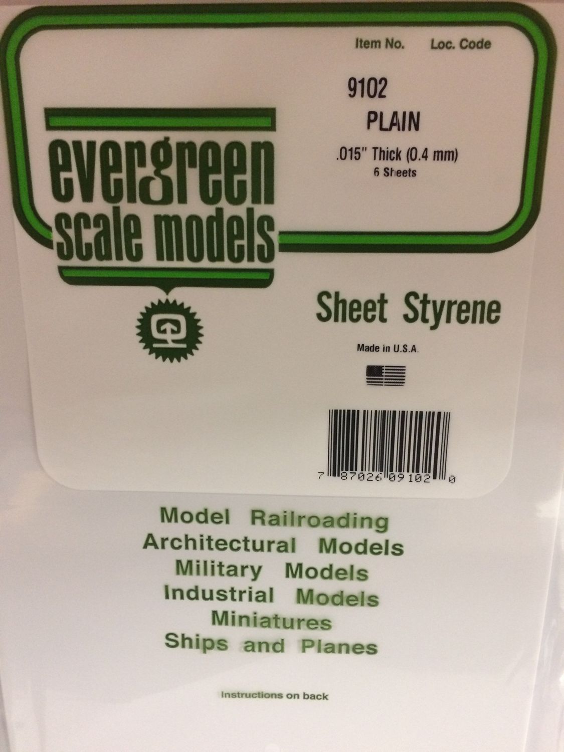 Evergreen #9102 Styrene Sheets: White 6 pack 0.015" (0.38mm) x 8" x 21"