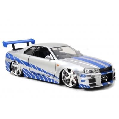 Jada Fast &amp; Furious Brian's 2009 Nissan GT-R - Skyline R34 Silver/Blue 1/24 #97158