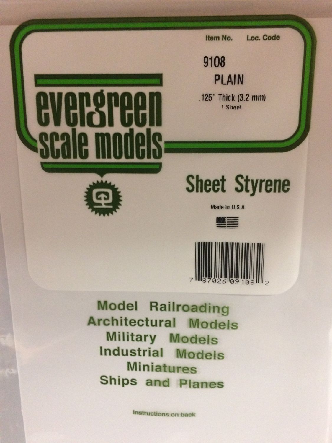 Evergreen #9108 Styrene Sheets: White 1 pack 0.125" (3.2mm) x 8" x 21"