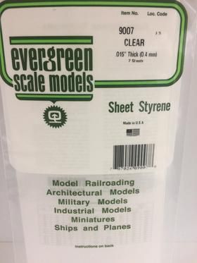 Evergreen #9007 Styrene Sheets: Clear 3 pack 0.015" (0.38mm) x 6" x 12"