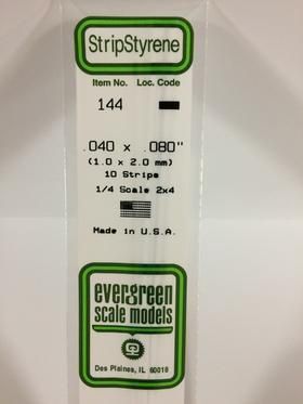 Evergreen #144 Styrene Strips: Dimensional 10 pack 0.040" (1.0mm) x 0.080" (2.0mm) x 14" (35cm)