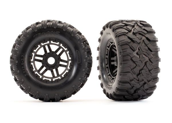 TRA8972 Tires &amp; wheels, assembled, glued (black wheels, Maxx All-Terrain tires, foam inserts) (2) (17mm splined) (TSM rated)