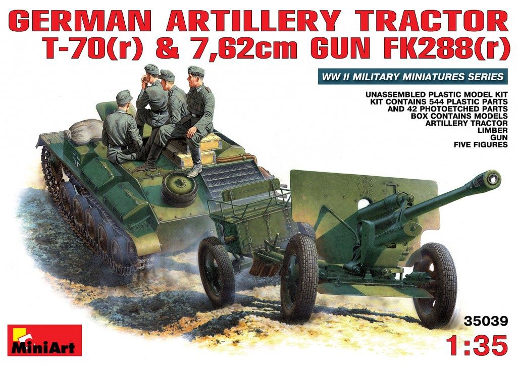 German Artillery Tractor T-70 (r) &amp; Gun w/Crew 1/35 #35039 by Miniart