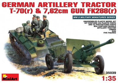 German Artillery Tractor T-70 (r) &amp; Gun w/Crew 1/35 #35039 by Miniart
