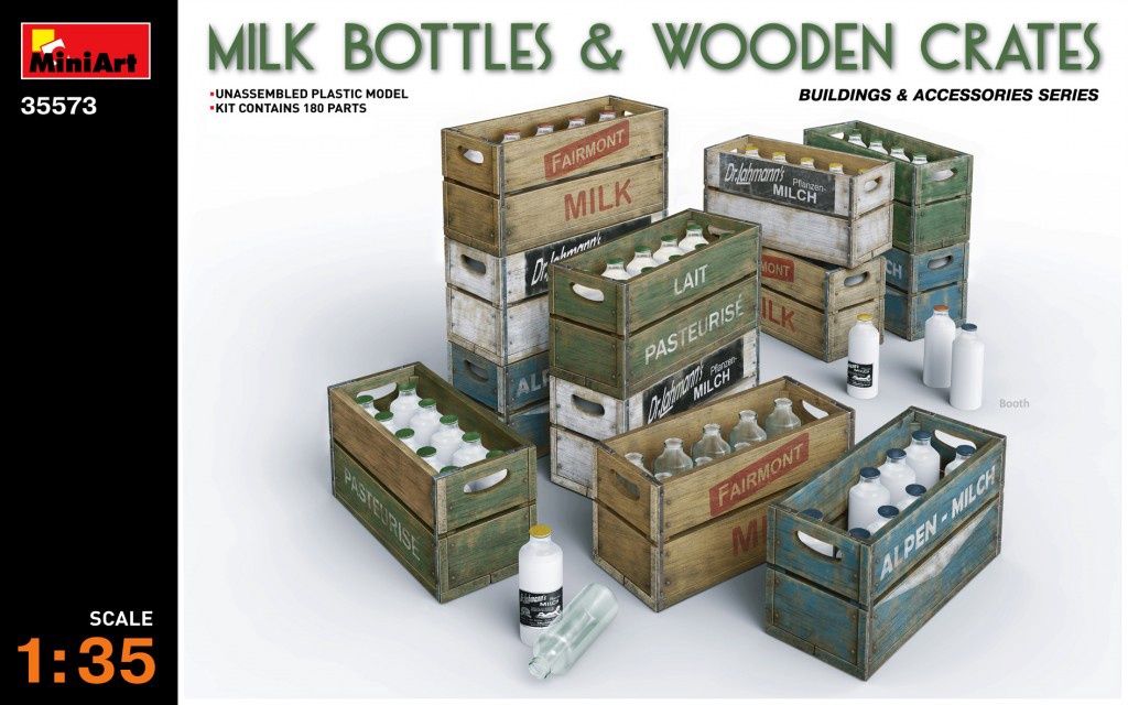 Milk Bottles &amp; Wooden Crates 1/35 #35573 by MiniArt