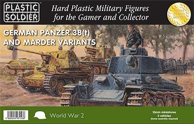 15mm PZ 38T and Marder Variant 5 Vehicles &amp; 9 Crew #WW2V15025 by Plastic Soldier