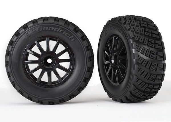 Tires &amp; wheels, assembled, glued (black wheels, gravel pattern tires, foam inserts) (2) (TSM rated)TRA7473T