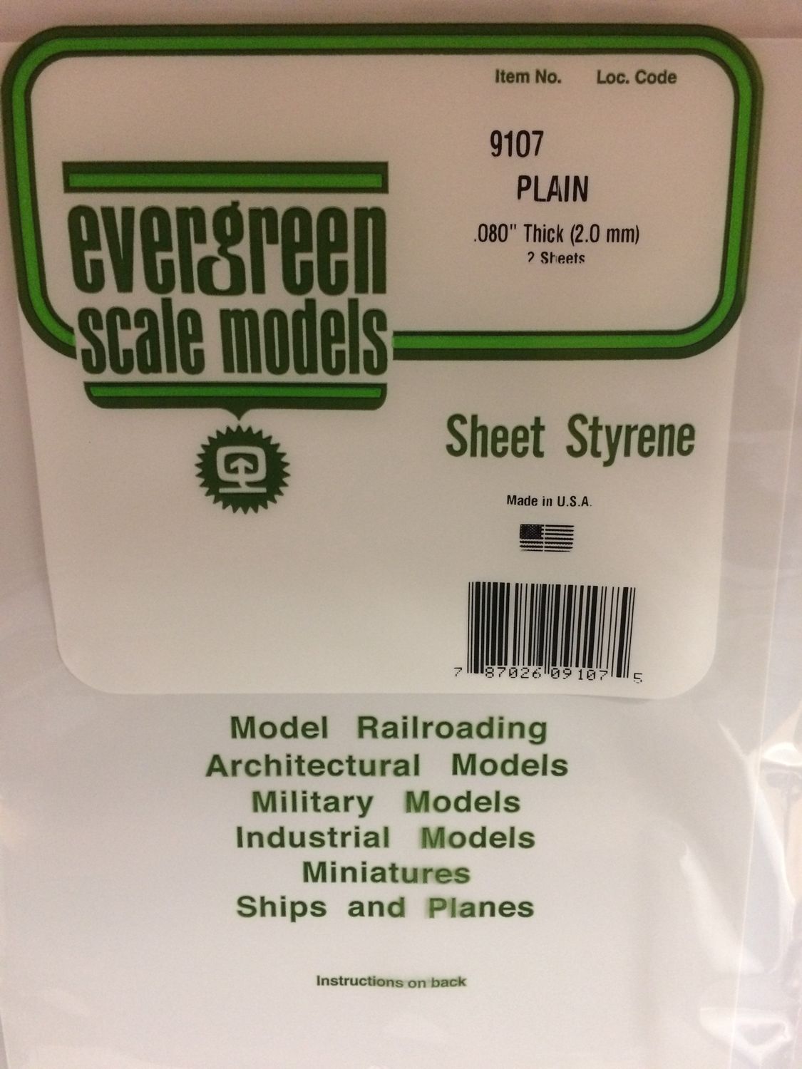Evergreen #9107 Styrene Sheets: White 2 pack 0.080" (2.0mm) x 8" x 21"