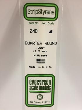 Evergreen #248 Styrene Shapes: Quarter Round 4 pack 0.060" (1.5mm) x 14" (35cm)