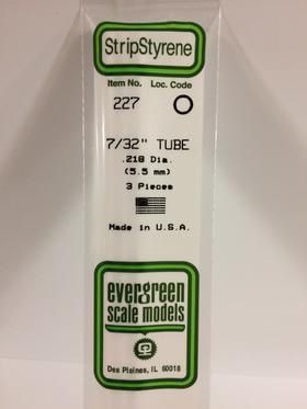 Evergreen #227 Styrene Tubes: Round 7/32" 3 pack 0.219" (5.5mm) OD x 14" (35cm)
