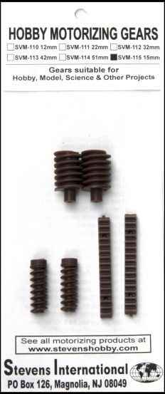 Stevens International Plastic Worm Gears 15mm OD (2) &amp; Universal Screws (2) with Racks #SVM-115