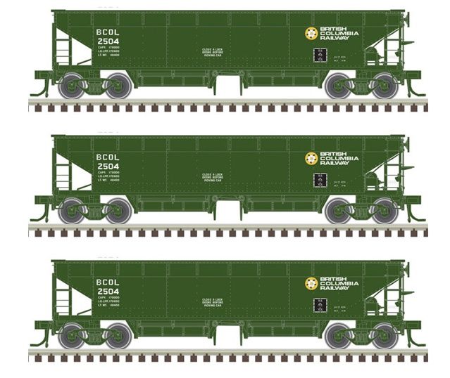 Atlas 20006798 Master HO 70 Ton Hart Ballast Hopper, BC Rail #2504 3-Pack