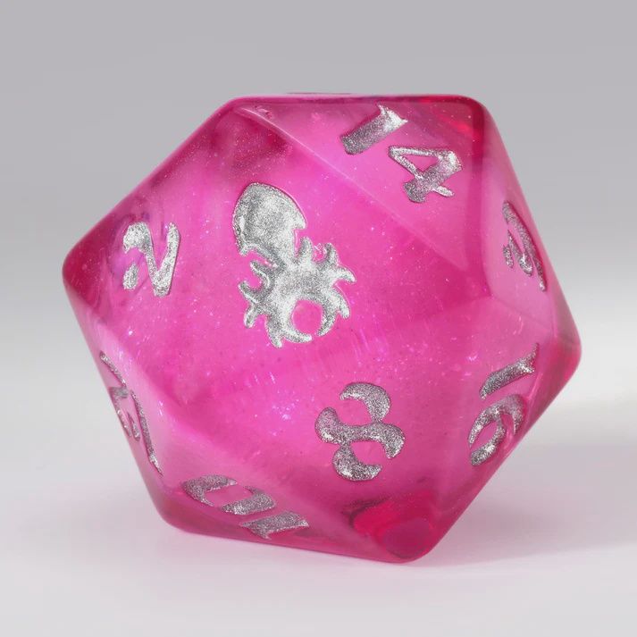 Kraken Liquid Core D20 Single - Assorted Colours $21.99, Colour: Magenta Liquid Core Silver Glitter