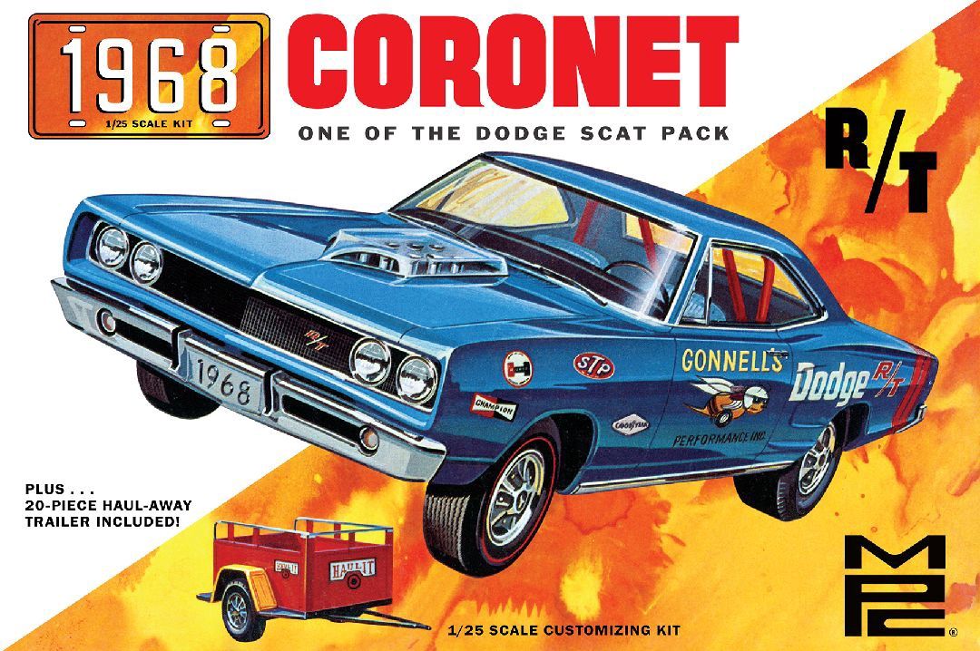 1968 Dodge Coronet Hardtop w/ Trailer Model Kit 1/25 #975 by MPC