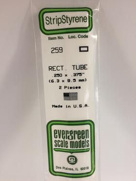 Evergreen #259 Styrene Tubes: Rectangular 2 pack 0.250" (6.3mm) x 0.375" (9.5mm) x 14" (35cm)
