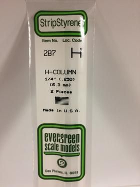 Evergreen #287 Styrene Shapes: H-Column 1/4" 2 pack 0.250" (6.3mm) x W: 0.236" (6.0mm) x FT: 0.016" (0.40mm) x WT: 0.026" (0.66mm)