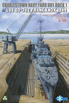 Charlestown Navy Yard Dry Dock 1 &amp; USS DD-742 Frank Knox 1/700 Model Ship Kit #7058 by Takom