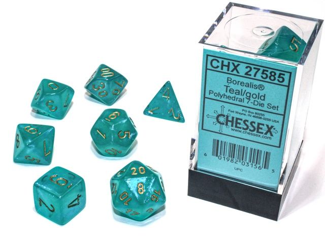 Chessex Borealis 7-Die Set Teal/Gold Luminary CHX27585
