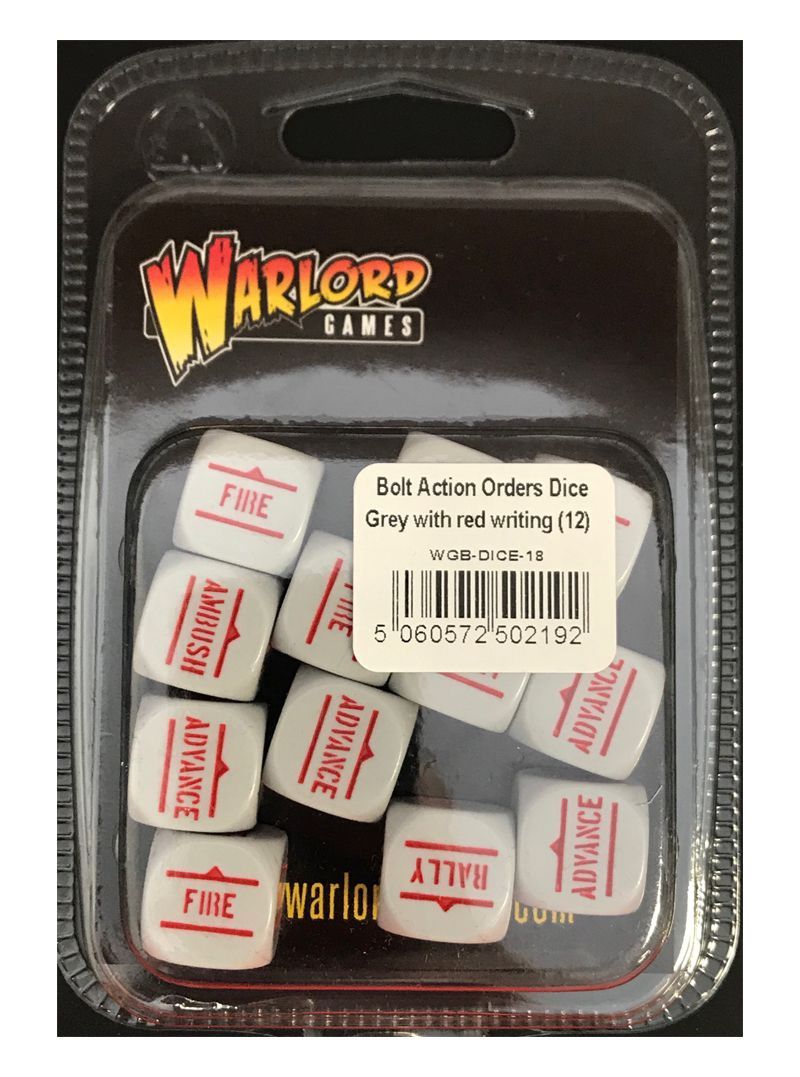 Bolt Action Orders Dice - Grey with Red Writing (12) WLG-WGB-DICE-18 by Warlord Games