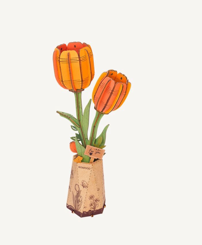 Rowood Wooden Bloom Craft Orange Tulip