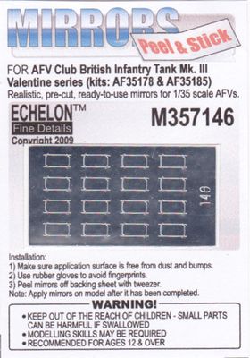 1/35 British Mk III Valentine Infantry Tank Mirrors (PEEL and STICK)