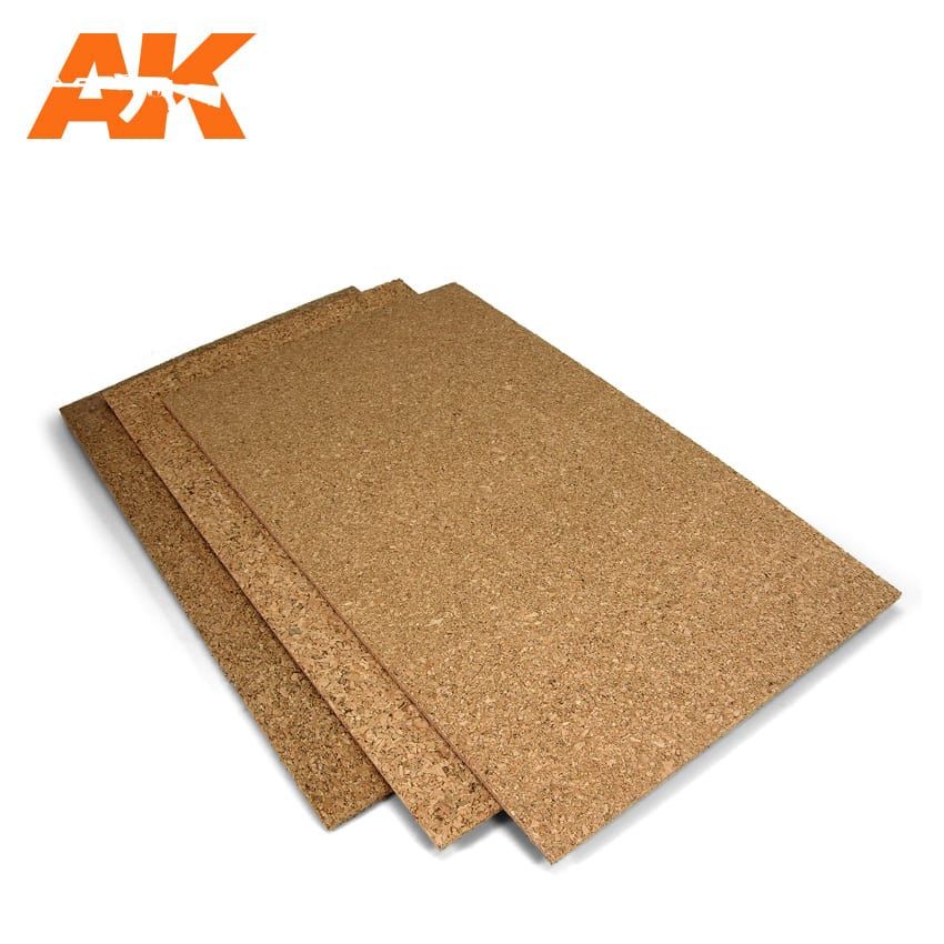 AK Interactive Cork Sheets, Grain: Fine Cork, Sheets: 2, Size: 200 X 300 X 1mm