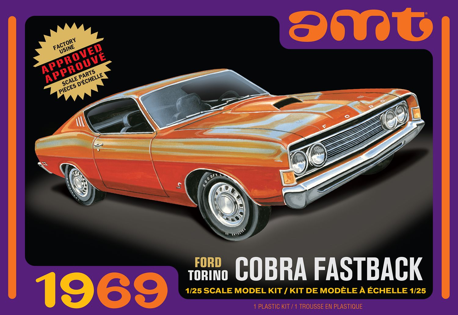 1969 Ford Torino Cobra Fastback 1/25 Model Car Kit #1217 by AMT