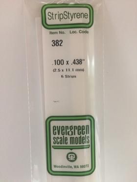 Evergreen #382 Styrene Strips: Dimensional 6 pack 0.100" (2.5mm) x 0.438" (11.1mm) x 24" (60cm)