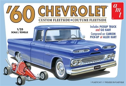 1960 Chevrolet Custom Fleetside Pickup w/Go Cart 1/25 Model Truck Kit #1063 by AMT
