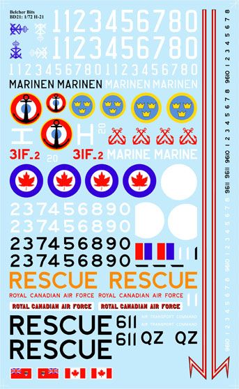 1/72 Piasecki H-21, RCAF, French Air Force, Swedish Navy Helicopter decals