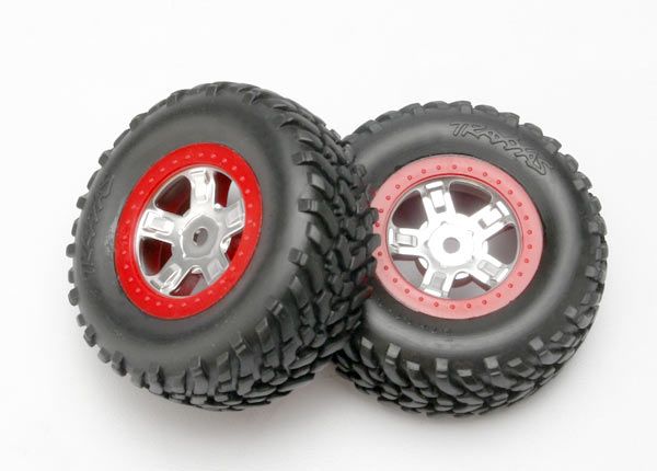 LaTrax Tires &amp; Wheels (2): SCT Pre-Mounted - Assorted, Colour: Red TRA7073A