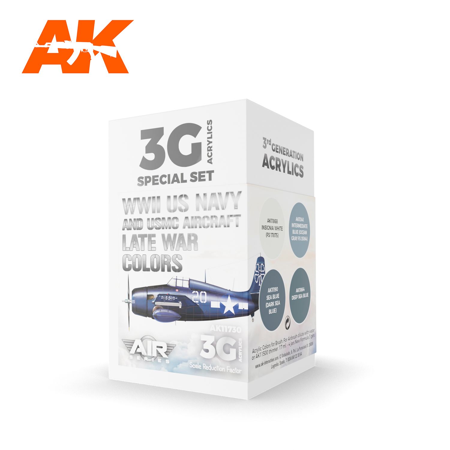 AK Interactive Paint Set 3G Acrylics (17mL) 4 Colour Special, Style: WWII US Navy &amp; USMC Aircraft Late War Colors
