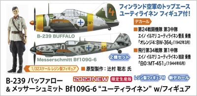 B-239 Buffalo &amp; Messerschmitt Bf109G-6 Juutilainen W/Figure (Two Kits In The Box) 1/72 #02439 by Hasegawa