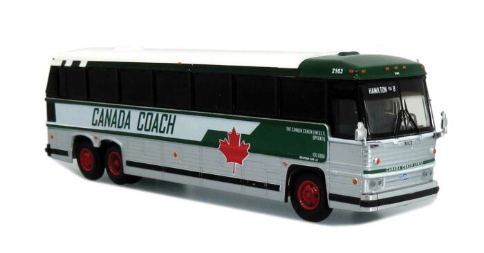 1985 MCI MC-9 Motorcoach Bus - Assembled Canada Coach (Silver, White, Green, Red)