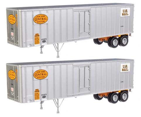Flexi-Van 40' Trailer 2-Pack - Assembled Walthers SceneMaster #2608 New York Central #3 (Yellow Logo; U.S. Mail Placards, End Doors)