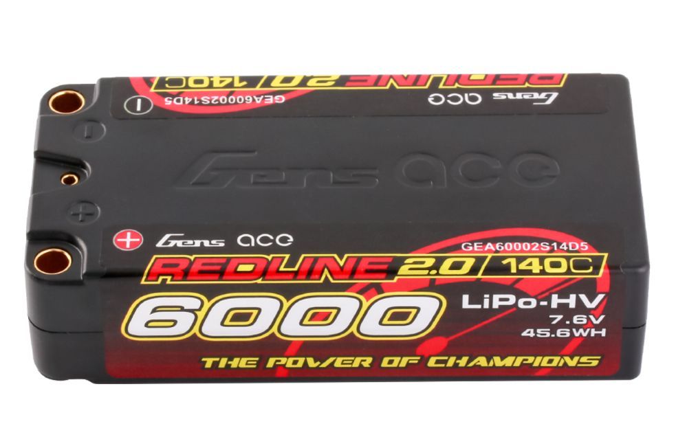 Gens Ace Redline 2.0 2S Shorty LiHV Battery 140C (7.6V/6000mAh) w/5mm Bullets - GEA60002S14D5