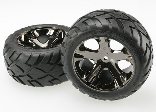 TRA3773A Anaconda Rear Tires w/All-Star Wheels (2) - Black Chrome