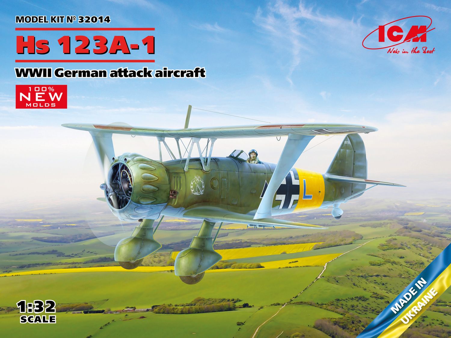 WWII German Attack Aircraft Hs 123A-1 (100% New Molds) 1/32 #32014 by ICM