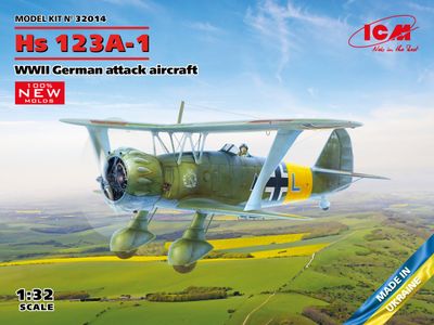 WWII German Attack Aircraft Hs 123A-1 (100% New Molds) 1/32 #32014 by ICM