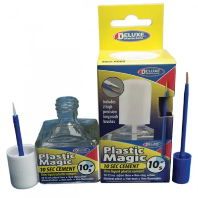 Deluxe Materials Plastic Magic 10-Second Cement 40ml Bottle w/2 Brushes