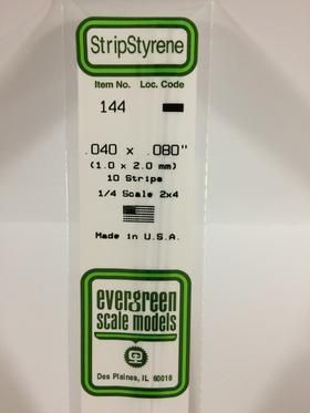Evergreen #144 Styrene Strips: Dimensional 10 pack 0.040" (1.0mm) x 0.080" (2.0mm) x 14" (35cm)