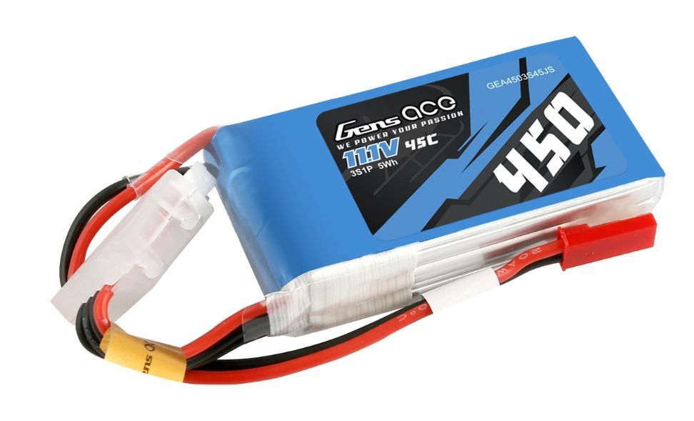 Gens Ace 1034 450mAh 3S1P 11.1V 45C LiPo JST Plug Soft Case 56x31x15mm GEA4503S45JS