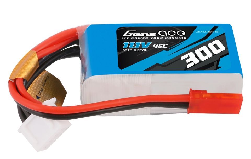 Gens Ace 3S 45C LiPo Battery (11.1V/300mAh) w/JST Connector - GEA3003S45JST