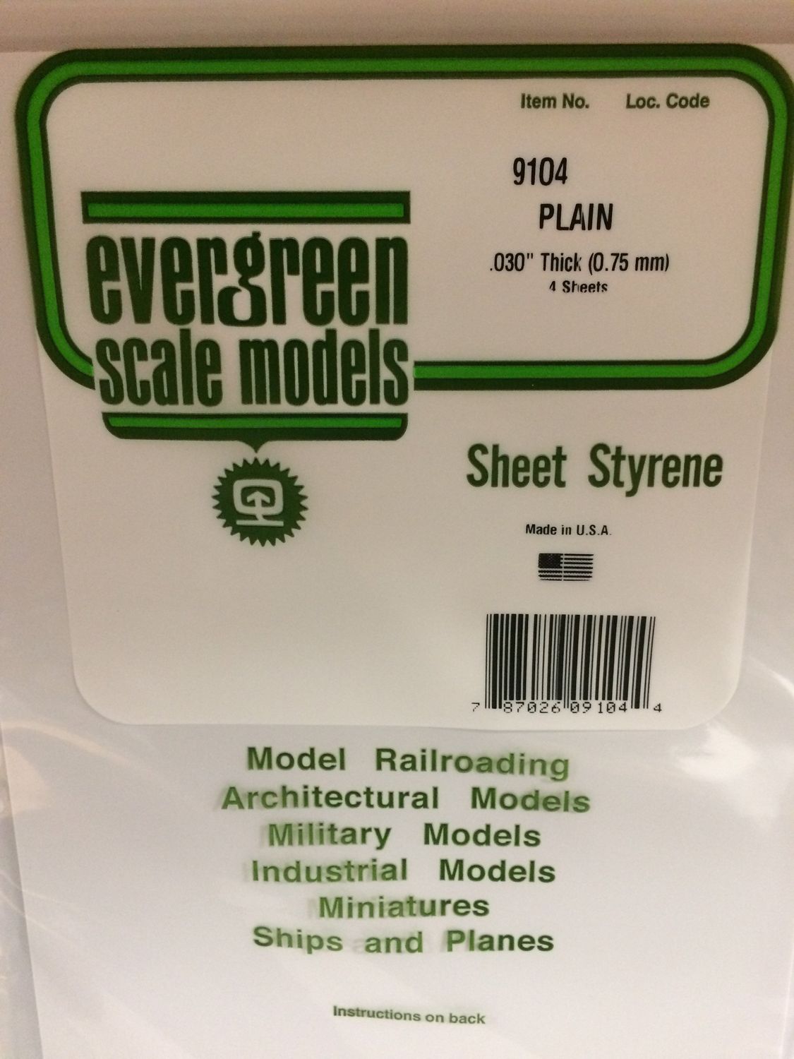 Evergreen #9104 Styrene Sheets: White 4 pack 0.030" (0.75mm) x 8" x 21"